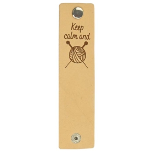Leren Label rechthoekig met drukknoop - Keep Calm and Knit 12x3cm-001 | Het Wolhuis
