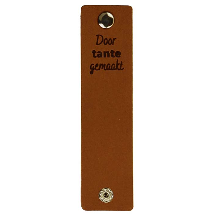 Durable Leren Label - Door Tante Gemaakt 12x3cm-020.1214 | Het Wolhuis Leren Label rechthoekig met drukknoop - Door Tante Gemaakt 12x3cm-004