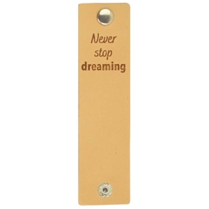 Leren Label rechthoekig met drukknoop - Never Stop Dreaming 12x3cm-001 | Het Wolhuis