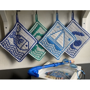 Astrid’s 4 Water sports potholders by Astrid Schandy
