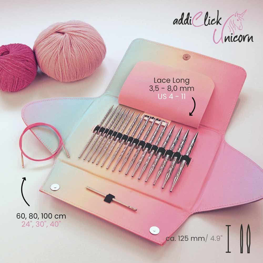 Addi Click Unicorn Lace Long etui 3.50-8.00mm | Het Wolhuis Addi Click Unicorn Lace Long etui 3.50-8.00mm
