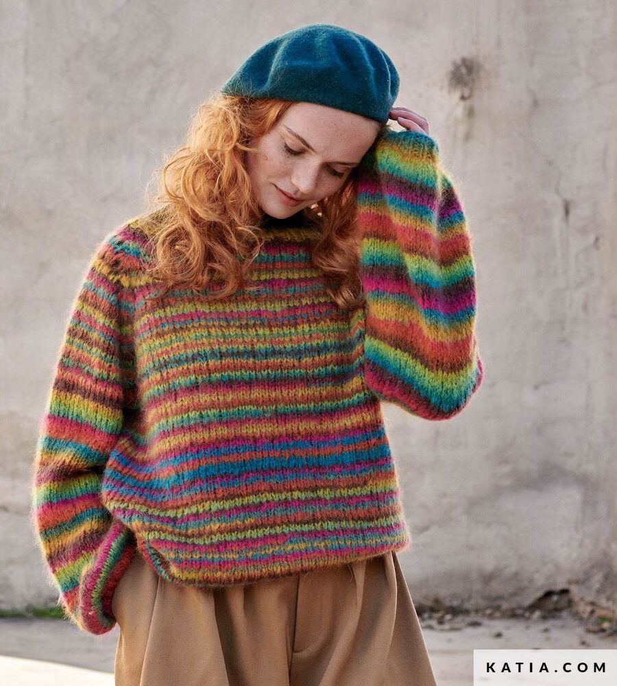 Katia - Meerkleurige Top-down trui - 15-29 | Het Wolhuis Katia - Meerkleurige Top-down trui - 15-29