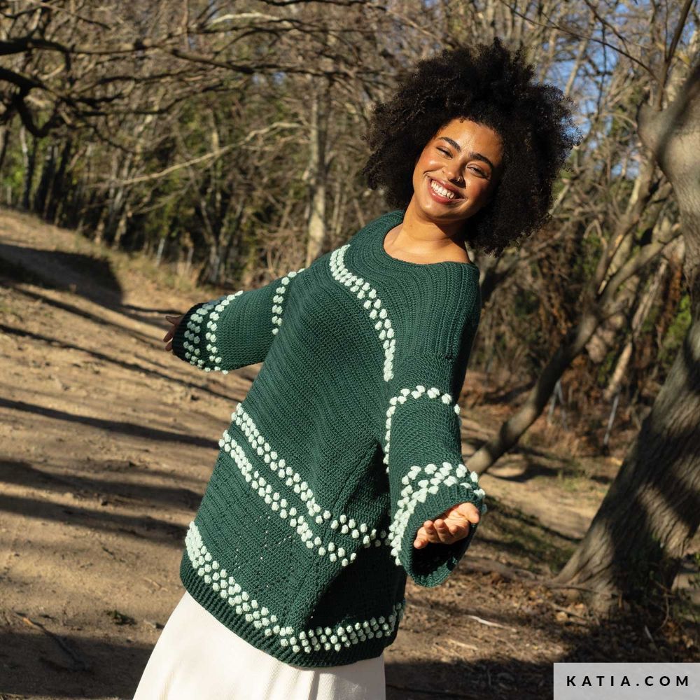 Katia - Tweekleurige kanten trui met Basic Merino - 118-04 | Het Wolhuis Katia - Tweekleurige kanten trui met Basic Merino - 118-04
