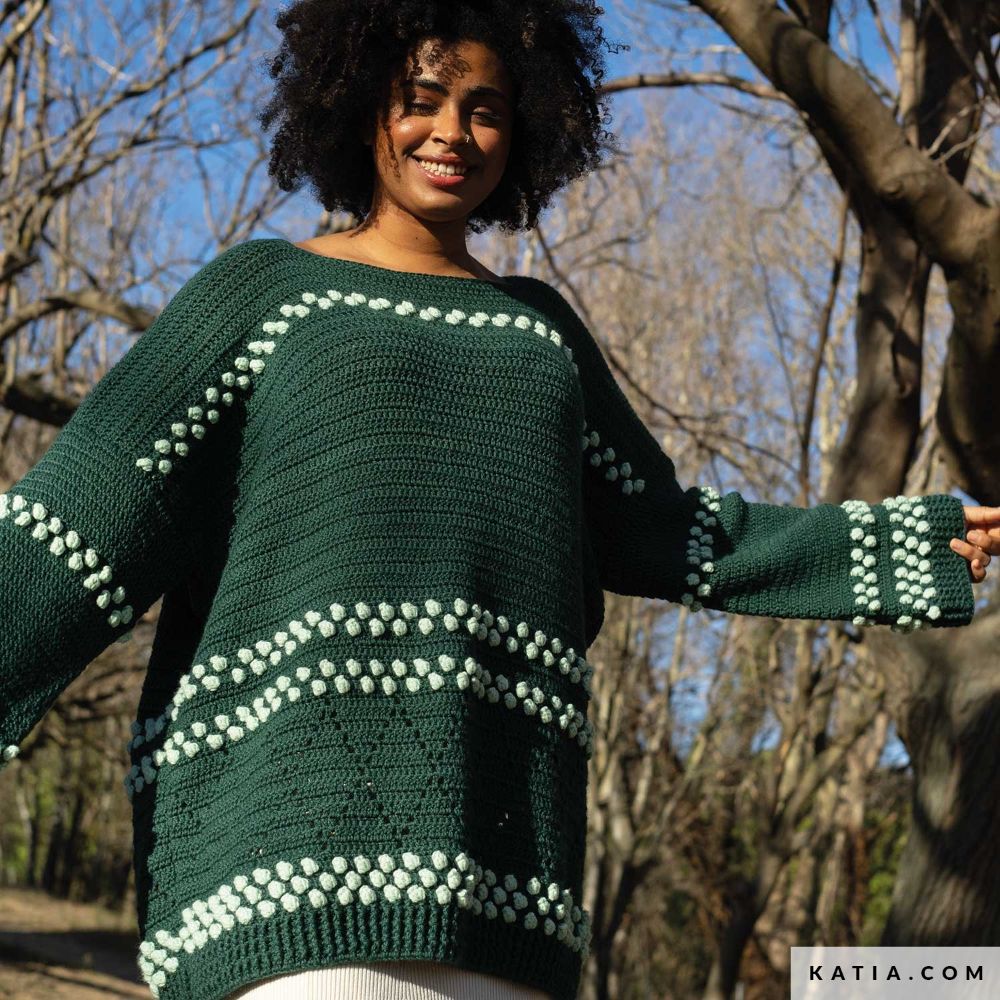 Katia - Tweekleurige kanten trui met Basic Merino - 118-04 | Het Wolhuis Katia - Tweekleurige kanten trui met Basic Merino - 118-04