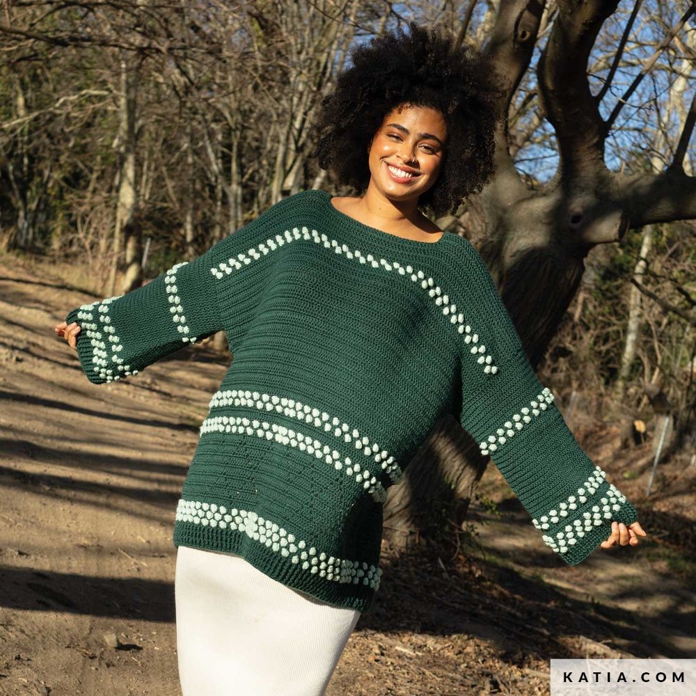 Katia - Tweekleurige kanten trui met Basic Merino - 118-04 | Het Wolhuis Katia - Tweekleurige kanten trui met Basic Merino - 118-04