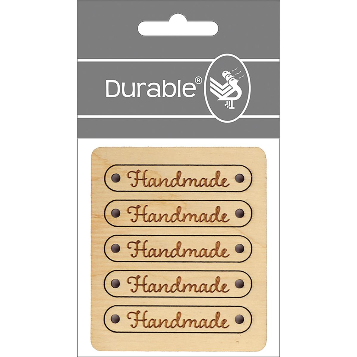 Durable Houten label Handmade 9x50mm - 1318 | Het Wolhuis Durable Houten label Handmade 9x50mm