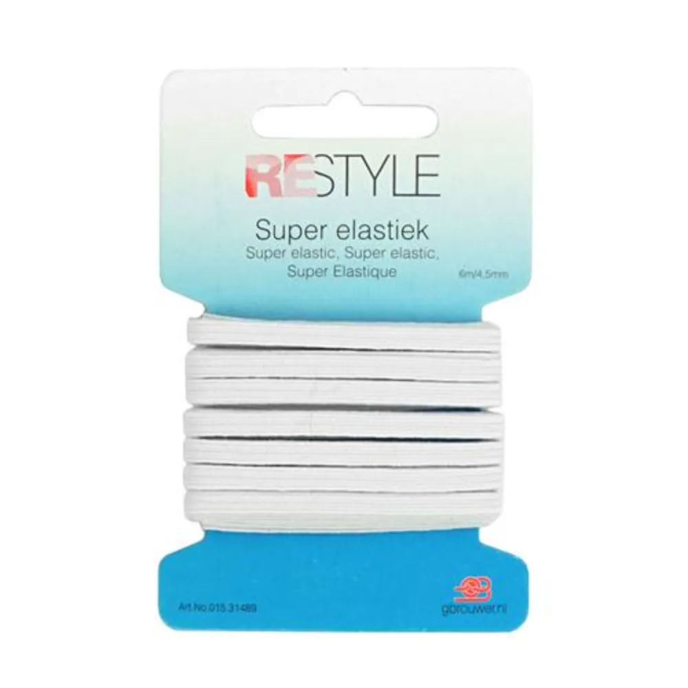 Restyle Super elastiek 4.5 mm x 6 meter - 31489 | Het Wolhuis ReStyle Super elastiek 4.5 mm x 6 meter - 31489 - 009 Wit | Het Wolhuis