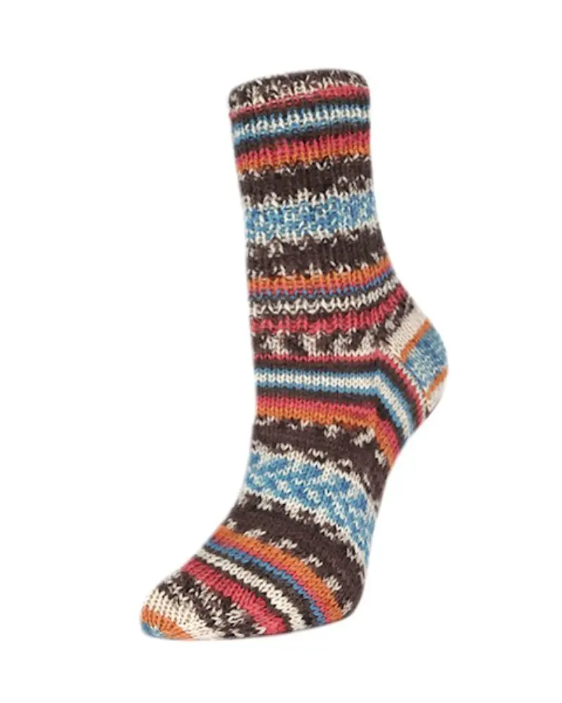 Rellana Flotte Socke 4f. Nordic | Het Wolhuis Rellana Flotte Socke 4f. Nordic-3170 braun-orange-türkis-rot | Het Wolhuis
