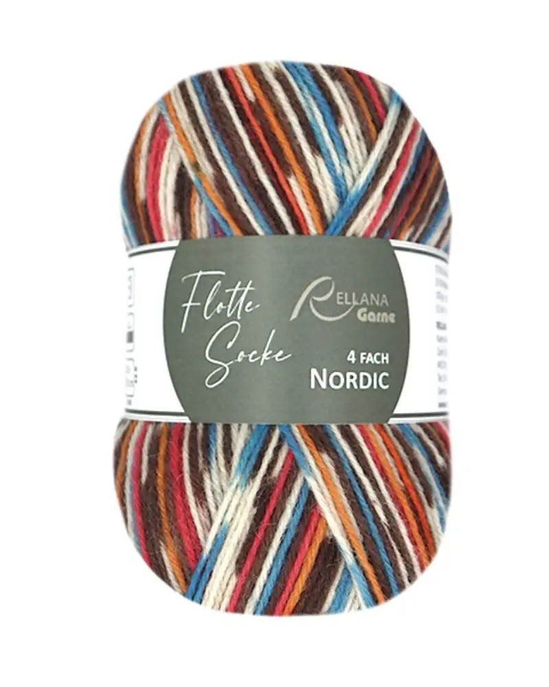 Rellana Flotte Socke 4f. Nordic | Het Wolhuis Rellana Flotte Socke 4f. Nordic-3170 braun-orange-türkis-rot | Het Wolhuis