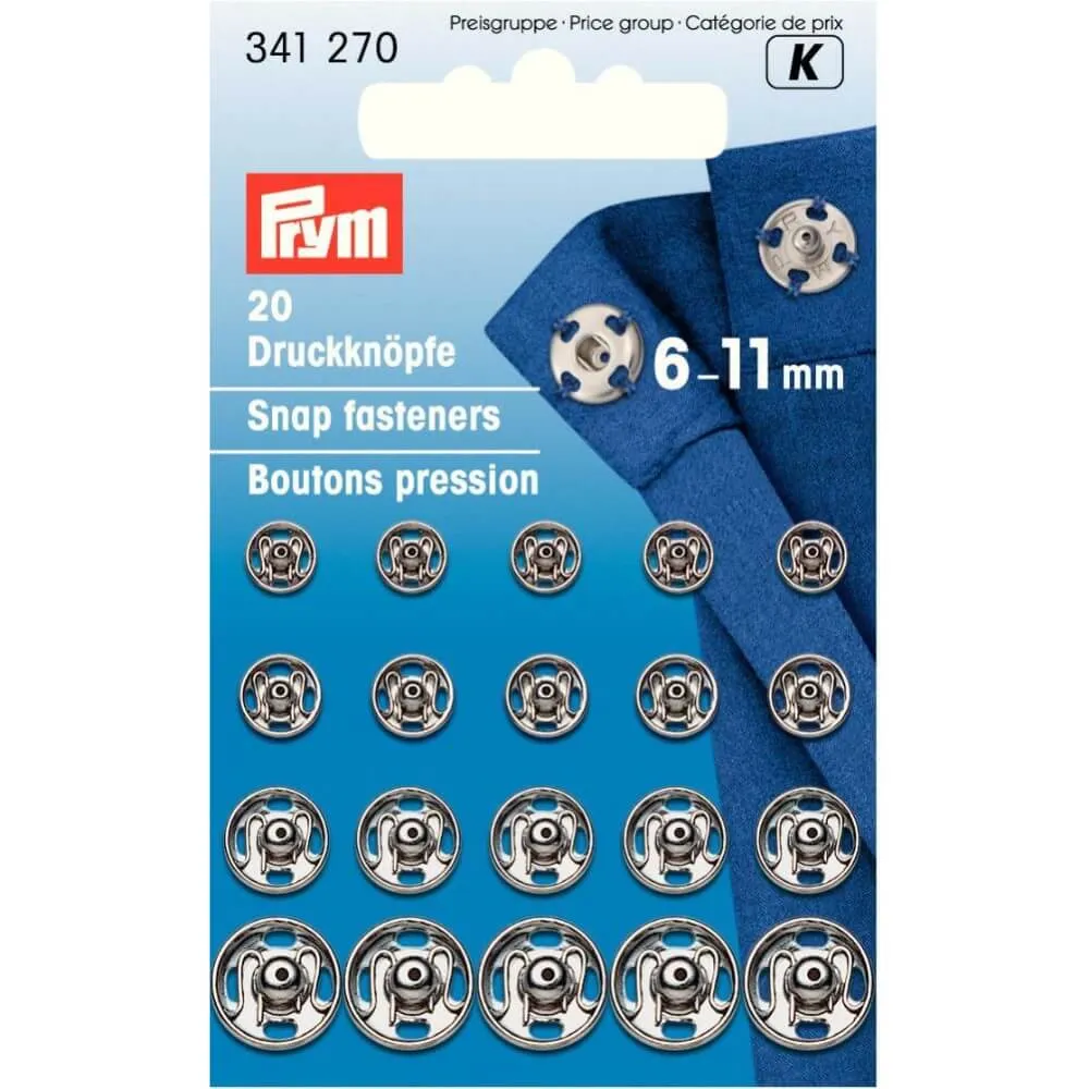 Prym Aannaaidrukknoop messing ast. 6.0-11mm | Het Wolhuis Prym Aannaaidrukknoop messing ast. 6.0-11mm-Zilver | Het Wolhuis