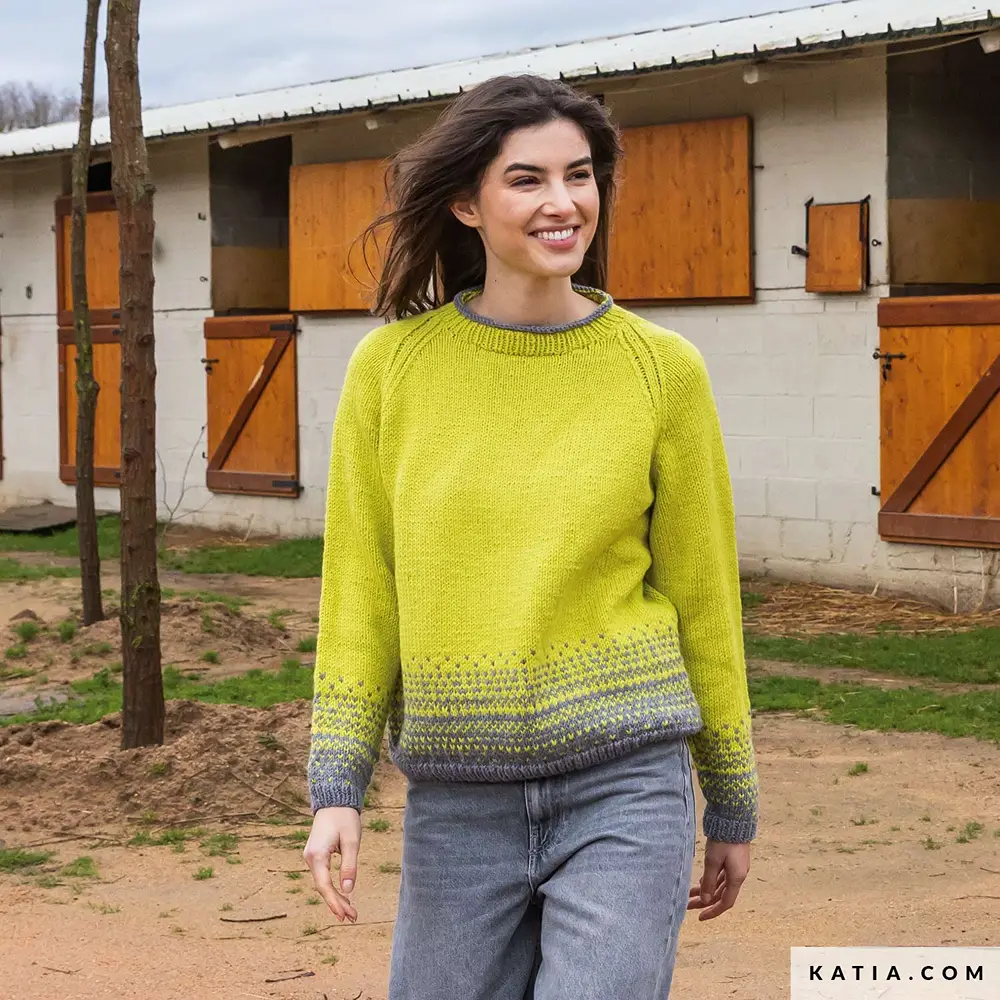 Katia - Bottum-up trui met jacquard van Merino Aran - 2-09 | Het Wolhuis Katia - Bottum-up trui met jacquard van Merino Aran - 2-09 | Het Wolhuis