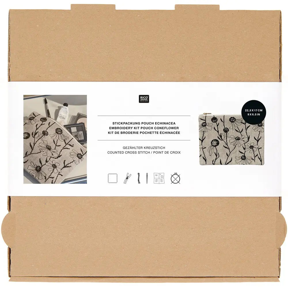 Rico - Borduurpakket met geteld kruissteekmotief: Echinacea-etui - 100442 | Het Wolhuis Rico Borduurpakket met geteld kruissteekmotief: Echinacea-etui - 100442 | Het Wolhuis